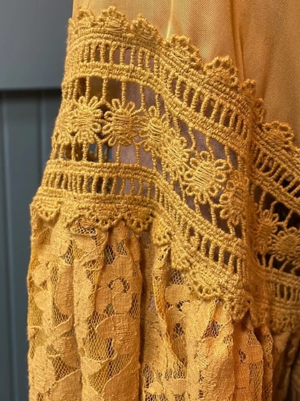 Anthropologie Atsu Aubriana Ruffled Mustard Yellow Lace-Sleeve Maxi Dress